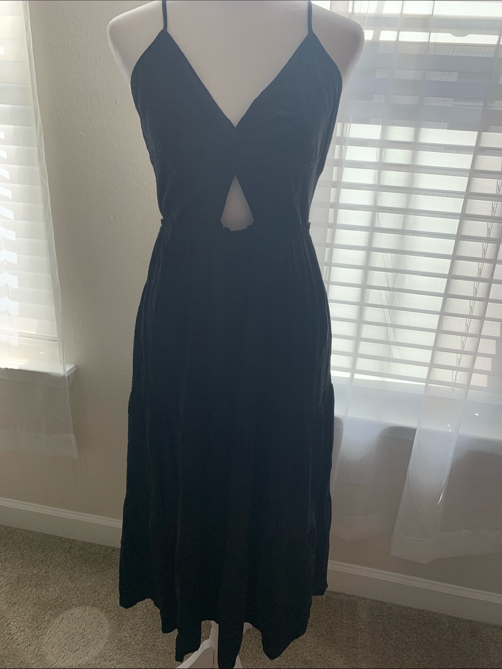 LOFT Black Twist-Front Spaghetti Strap Midi Dress- Size4